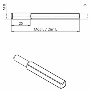Pasador de transmisión cuadrado OGRO 115, 8 x 75 mm, acero M8 - Product Image 3