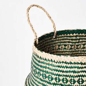 Green Seagrass <b>Belly</b> Basket Natural Straw Folding Laundry Hamper for Dirty Clothes Storage - Product Image 3