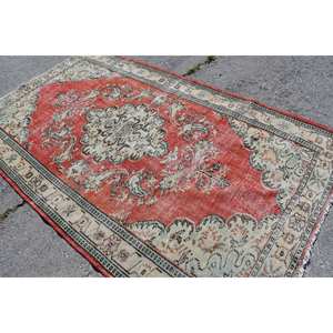 Alfombra turca vintage, rojo, beige, 5,2x8,9 pies, área grande, diseño de retazos de lana para pasillo o dormitorio, respaldo de látex - Product Image 4