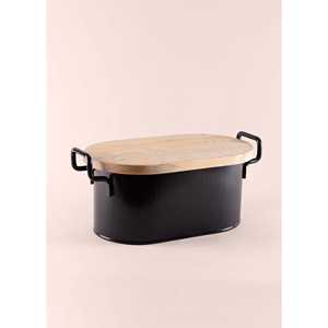 Boîte de rangement à pain avec couvercle en bois à rayures noires 40x22x18 cm Conteneur de stockage décoratif - Product Image 2