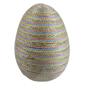 Œuf de Pâques en bois naturel peint et décoré avec une finition recouverte de gouttelettes, design en papier, pour fêtes et occasions festives en intérieur - Product Image 4