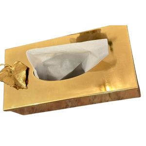 Boîte à mouchoirs en métal doré de qualité supérieure avec conception de feuilles porte-serviettes décoratif de table boîte de rangement de mouchoirs fournitures de restaurant - Product Image 1