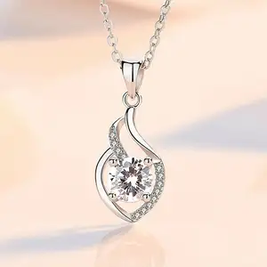 Fashion 925 Silver plated Necklace Pendant Women Cubic Zircon Wedding Jewelry 14k White Gold Plated