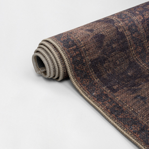 Dark Vintage Turkish <b>Rug</b> Distressed Antique Style Washable Low Pile Chenille <b>Rug</b> Floral Pattern PET Friendly OEM ODM - Product Image 3