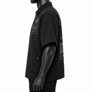 Camisa Oversize Personalizada para Hombre con Cremallera, Manga Corta, Corte Holgado, Estilo Urbano, Logotipo Cruzado, Bolsillos Utilitarios, Venta al por Mayor OEM - Product Image 4