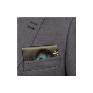 Verde Oliva Estampado floral Satén Doblado Listo para usar Cuello de bolsillo Blazer Pañuelo - Product Image 1