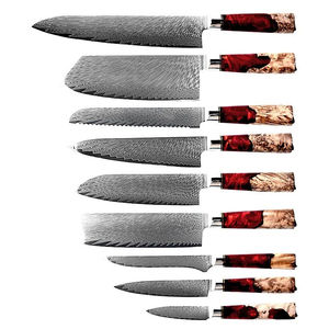 Ensemble de couteaux de chef japonais en acier Damas avec manche rouge élégant – Outils de cuisine pour une découpe précise des filets et des légumes - Product Image 6