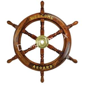 Articles de décoration murale de roue de bateau en bois poli avec logo personnalisé artisanat de roue de bateau nautique à bas prix pour la décoration de la maison en gros - Product Image 1