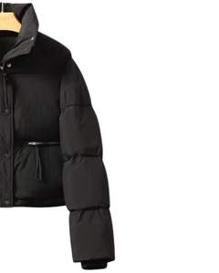 Blouson matelassé noir personnalisé pour femmes, veste courte matelassée d'hiver, col montant, rembourrage en polyester chaud, vêtements d'extérieur tendance, OEM personnalisé - Product Image 2