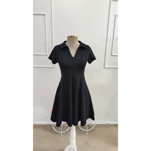 Robe courte en modal à manches courtes et col en V pour femme, 37686 - Noir - Product Image 6