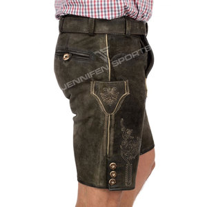 Oktoberfest Bavarian Men Lederhosen Short Piel de vaca genuina Cuero liso Botones bordados frontales Cierre de lados y bolsillos traseros - Product Image 4