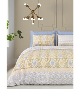 Thanh Lịch Hiện Đại Vàng In Vua Kích Thước Tấm Phẳng Với 2 Gối Trường Hợp 100% Cotton Bền Sang Trọng Bộ Đồ Giường Đặt Polyester Làm Đầy - Product Image 1