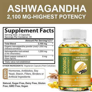 Formule supérieure OEM/ODM pour soutenir la fonction masculine, réduit le stress, capsules de gélules d'ashwagandha certifiées GMP, faible teneur en sucre et en glucides - Product Image 3