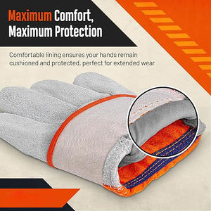 Gants de travail en cuir pour hommes, gants de travail robustes en cuir de vachette fendu de qualité supérieure pour la construction, le fonctionnement de l'équipement - Product Image 3