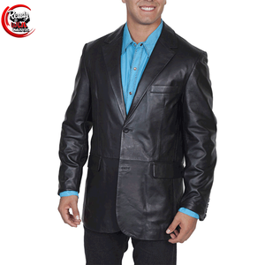 Haute qualité 100% cuir véritable Style britannique décontracté coupe ajustée Blazer pour hommes respirant doublure poches hiver affaires - Product Image 1