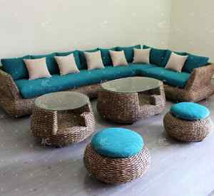 Gorgeous Natural Material Water Hyacinth <b>Wicker</b> <b>Sofa</b> Set for Indoor Living Room Use - Product Image 1