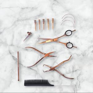 Alicates para extensiones de cabello chapados en oro rosa, kit de herramientas de microeslabones con tijera para cortar el cabello, herramientas de separación rápida y aguja de bucle - Product Image 5
