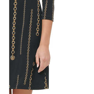Robe en jersey élégante à imprimé chaîne pour femme Tommy Hilfiger, grande taille 14, en tissu gris respirant avec décoration ajourée, idéale pour la journée - Product Image 3