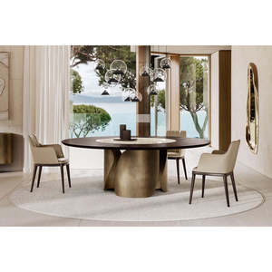 Onda Contemporary Living Room Dining <b>Table</b> with Glass <b>Top</b> Oak Wood-Ceramic Assembled Expandable Modern Style <b>Marble</b> Furniture - Product Image 2