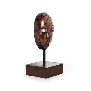 Sculpture en bois de visage méditant, sculptée à la main, pièce décorative artisanale d'Inde, décoration spirituelle pour la maison, le bureau, la méditation, 6,7 pouces - Product Image 2