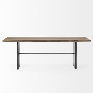 Solid Wood With Premium Finish Acacia Wooden Live Edge Natural Top Integrated Leg In <b>Metal</b> Frame Home Kitchen Dining Table - Product Image 3