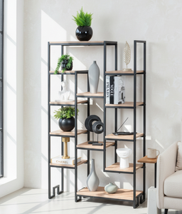 metal wooden bookshelf <b>display</b> <b>shelf</b> <b>unit</b> multi tier bookcase industrial book rack open <b>display</b> <b>shelf</b> black metal frame boo - Product Image 3