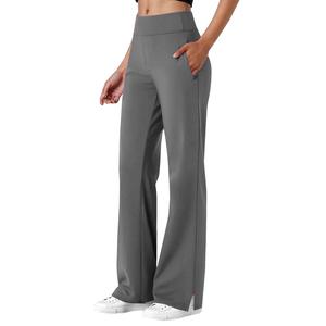 Mid Waisted Flare <b>Leggings</b> for Women Solid Breathable Lightweight Yoga Pants with Elastic Waist Multiple <b>Pockets</b> Spandex/Nylon - Product Image 4