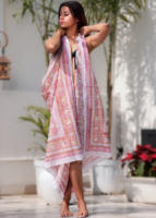 Écharpe longue en coton respirant Sanganeri à imprimé floral, faite à la main en Inde, pour femme, paréo de plage blanc