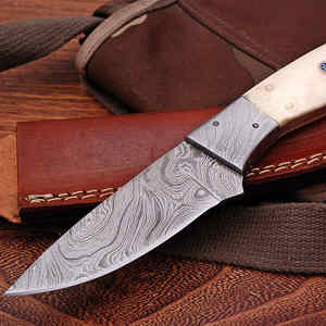 Cuchillo desollador de acero de Damasco hecho a mano con Funda de cuero Cuchillo desollador de Damasco - Product Image 4