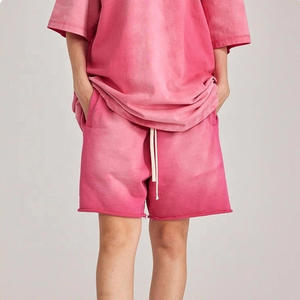 Pantalones cortos de algodón de felpa francesa Vintage para hombre, dobladillo crudo desgastado lavado ácido, 100% transpirable, cintura media, patrón sólido, ropa de calle - Product Image 2