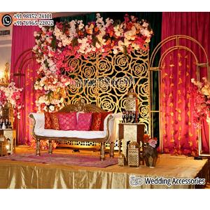 Elegante escenario de recepción, Marco láser de corte de rosas, paneles de corte láser de rosa dorada, paneles de Escenario nocturno de recepción brillante - Product Image 1