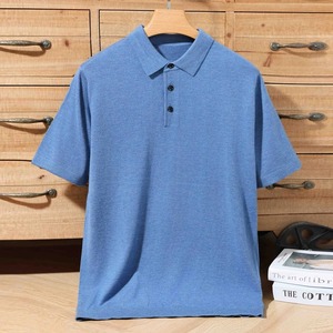 Verano 100%, jersey de solapa de lana merino para hombre, suéter de manga corta con cuello POLO, Camiseta holgada de punto informal de negocios - Product Image 3