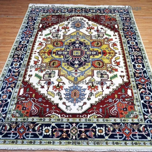 Hariz พรมขนสัตว์8x10สีแดงน้ำเงิน, พรมสุดหรูลายแอบสแตรกต์ผูกปมมือสำหรับห้องนั่งเล่นห้องน้ำคุณภาพดีแบบดั้งเดิม - Product Image 1