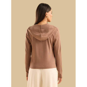 Sweat-shirt à capuche zippé pour femme, manches longues, coupe décontractée, hiver, fermeture éclair intégrale, coupe régulière, OEM, marque privée - Product Image 5