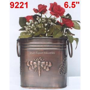 Maceta de jardín de metal galvanizado con cubo de flores con acabado antiguo de cobre en forma redonda para uso en interiores y exteriores - Product Image 3