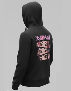 Sweat à capuche Cyberpunk Anime Girl Eyes - Streetwear surdimensionné, esthétique E-Girl, pull à imprimé graphique néon - Product Image 2