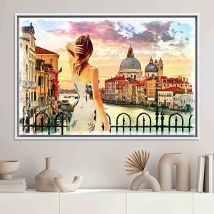 Impression sur toile Venise Italie : Femme abstraite, Art mural en verre trempé, TOILE ENCADRÉE BLANCHE - Product Image 1