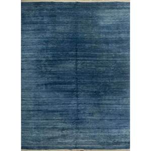 Tapis en laine noués à la main Zuri Blue, couleur unie, motif losanges, style Tabriz, pour la maison, le salon, le couloir - Pae-5736 - Product Image 1