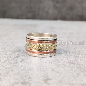 Spinner Band Bohemian Ring Bague en argent sterling 925 pour femme Fidget Bijoux faits à la main Anniversaire Anxiété Mens Spinner Ring - Product Image 3