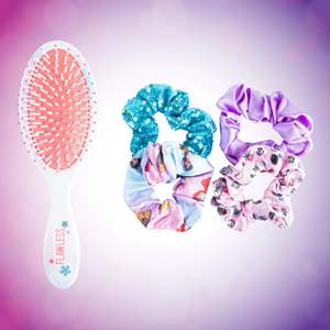 Venta al por mayor: Set de 5 accesorios para el cabello de princesa, 1 cepillo grande, 4 coleteros, accesorios para niñas, cepillo desenredante, coleteros 3 - Product Image 1