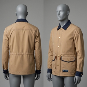 <b>Men</b> Khaki Field <b>Jacket</b> Long Sleeve <b>Utility</b> <b>Jacket</b> Lightweight Outdoor Casual Workwear <b>Jacket</b> Button Front - Product Image 3
