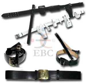 2024 Ceremonial Sam Browne Cinturón de cuero negro con correa cruzada y accesorios de latón ajustables Cinturones de cuero genuino de Pakistán - Product Image 1