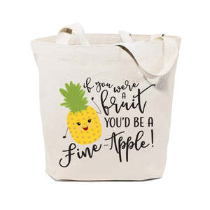 Durable You're Fine-Apple Cotton Canvas Tote Bag Medium Size Long Handle Simple Cartoon Screen for Daily Use Advertising Gifts - Product Image 1