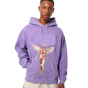 Sudaderas con capucha impresas personalizadas lavadas con ácido de gran tamaño de color lila para hombre con bolsillo de canguro de Laz Industry - Product Image 3