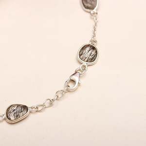 925 argent Boho manchette Bracelet fait à la main noir Rutile Quartz multi-pierres bijoux mode noir manchette Bracelet - Product Image 3