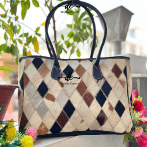 Sac fourre-tout en cuir de vache, sac à bandoulière élégant, sac à main cheveux sur fourrure, sac à provisions élégant pour femme - Product Image 2