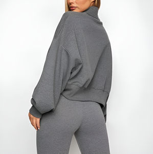 Sweat-shirt surdimensionné à manches longues et col zippé en coton bicolore de qualité supérieure pour femmes, respirant et décontracté pour l'hiver et l'automne OEM - Product Image 6