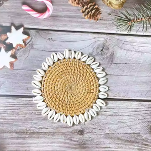 Top vente ODM artisanat rond en osier rotin caboteur meilleure vente conception de plaque de coquille pour la vaisselle de fête en gros Viet Nam - Product Image 5