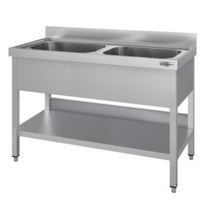 Évier commercial en acier inoxydable ECO - 1200x600mm - avec double bac central - avec étagère inférieure - avec rebord - Product Image 4
