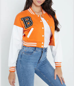 OEM Custom Women's Letterman <b>Jacket</b> Cropped Fit Lightweight Warm Cotton Filled Available in <b>Plus</b> <b>Sizes</b> and Multiple Colors - Product Image 2
